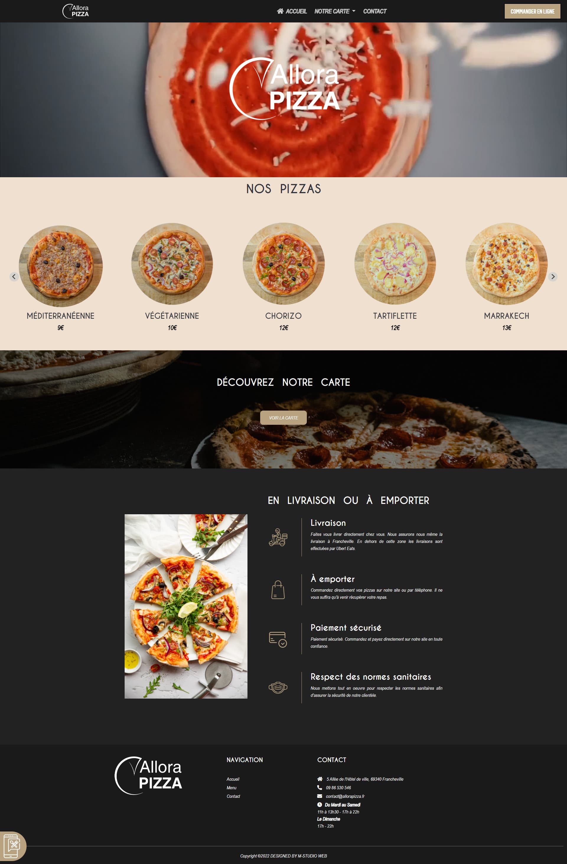 Capture d'écran du site Allora Pizza